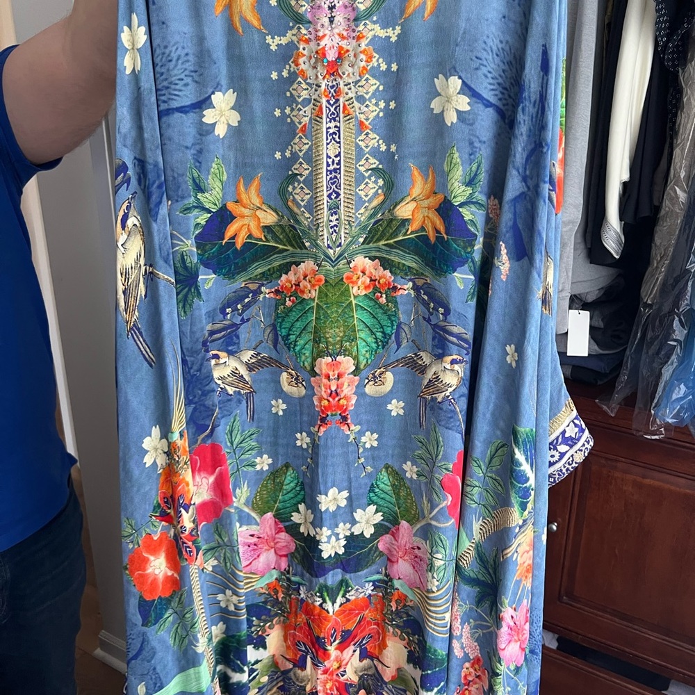 Camilla Floral Blue Kaftan with Bird Print/ one size